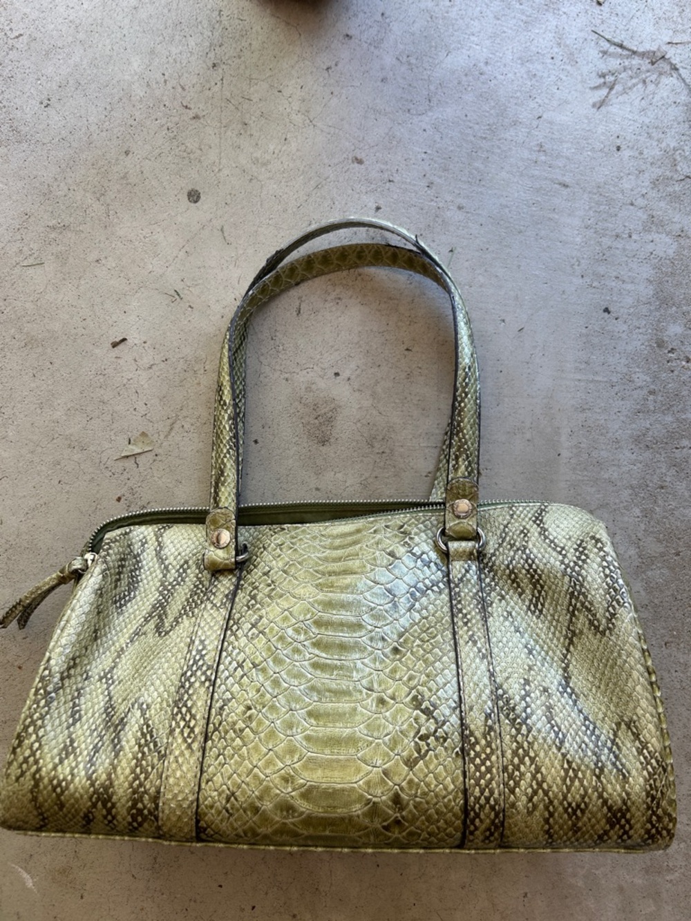 Liz Claiborne Olive Green Snake-Embossed Satchel - Picture 7 of 10